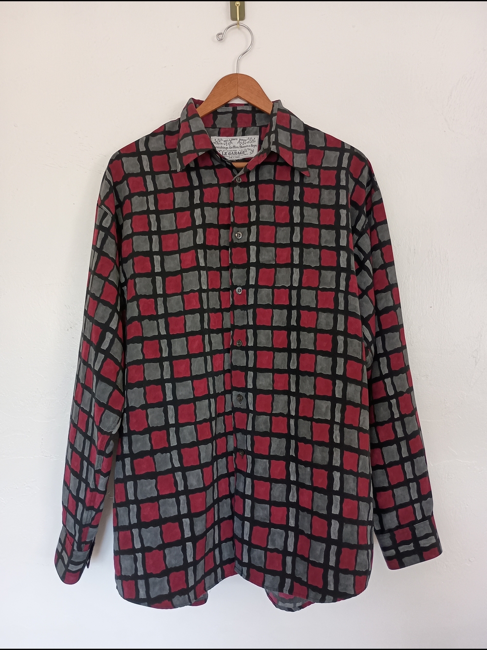 Vintage 90s Le Garage Burgundy Gray Geometric Button-Up Shirt